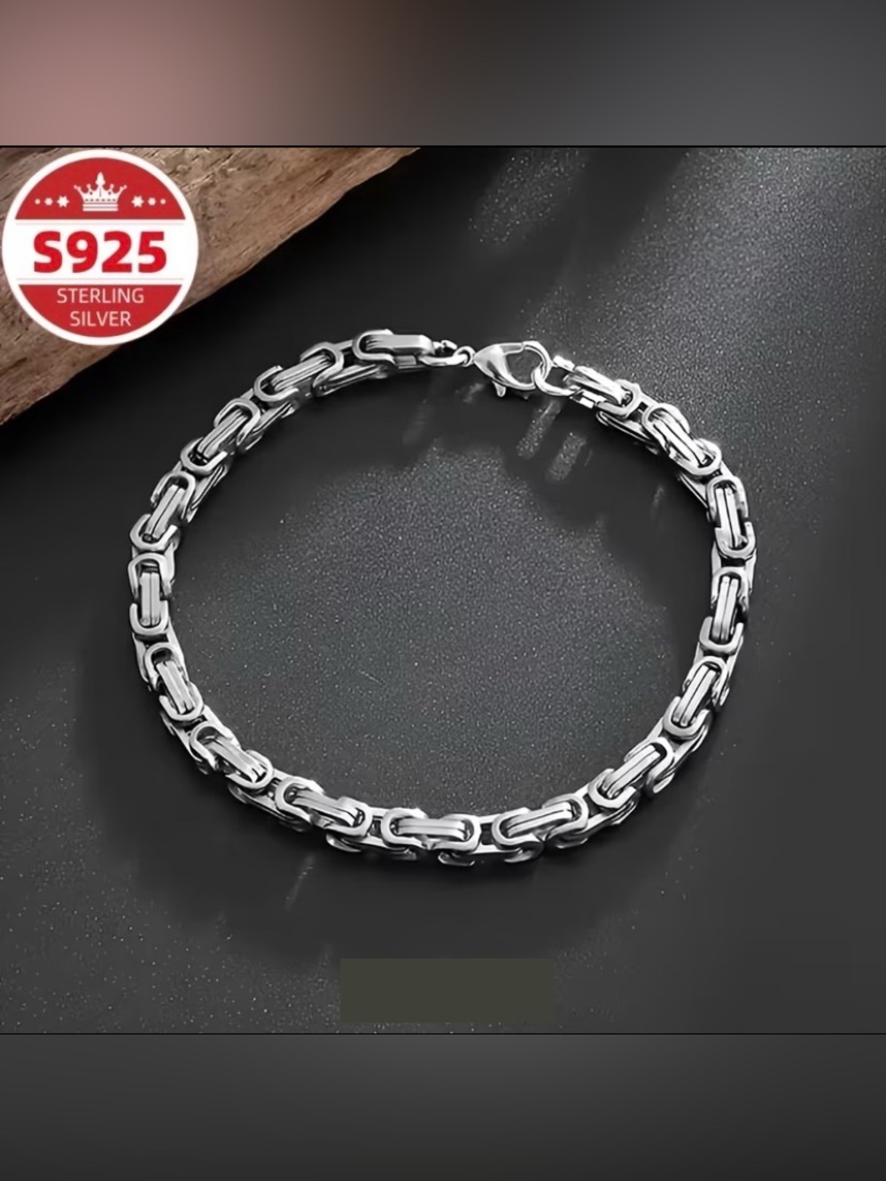 Men’s Solid 925 Sterling Silver 5mm Square Byzantine Bike Link Chain Bracelet